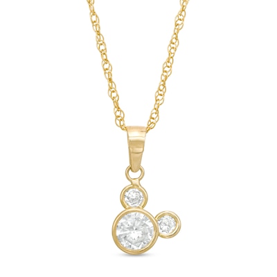 Child's 5.5mm Cubic Zirconia ©Disney Tilted Mickey Mouse Pendant in 10K Gold - 13"