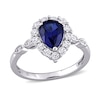Thumbnail Image 0 of Pear-Shaped Lab-Created Blue and White Sapphire and Diamond Accent Frame Ring in 10K White Gold