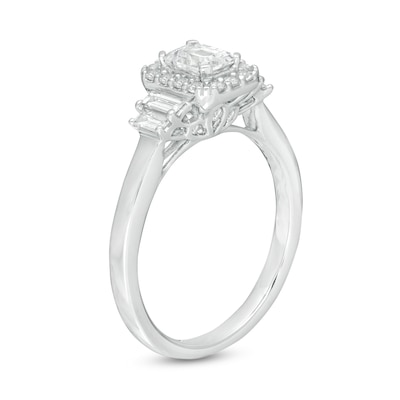 Emmy London 0.80 CT. T.W. Certified Emerald-Cut Diamond Frame Engagement Ring in 18K White Gold (F/VS2)