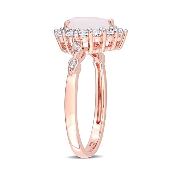 Pear-Shaped Opal and Lab-Created White Sapphire and Diamond Accent Frame Ring in 10K Rose Gold