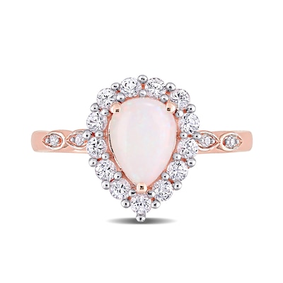 Pear-Shaped Opal and Lab-Created White Sapphire and Diamond Accent Frame Ring in 10K Rose Gold