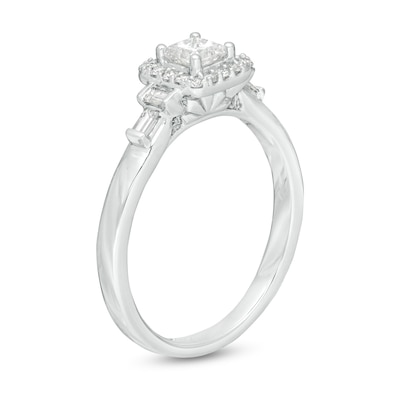 Emmy London 0.50 CT. T.W. Certified Princess-Cut Diamond Frame Collar Engagement Ring in 18K White Gold (F/VS2)