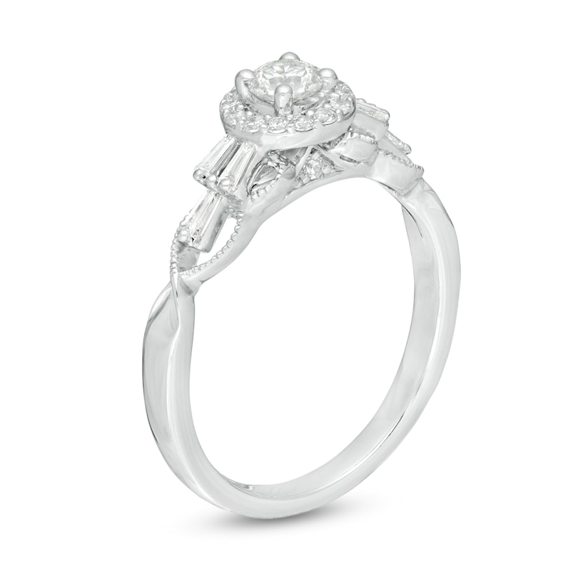 Emmy London 0.50 CT. T.W. Certified Diamond Frame Tri-Sides Vintage-Style Engagement Ring in 18K White Gold (F/VS2)|Peoples Jewellers