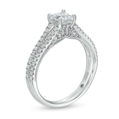 Emmy London 1.12 CT. T.W. Certified Princess-Cut Diamond Double Row Engagement Ring in 18K White Gold (F/VS2)