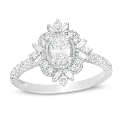 Emmy London 1.00 CT. T.W. Certified Oval Diamond Ornate Engagement Ring in 18K White Gold (F/VS2)