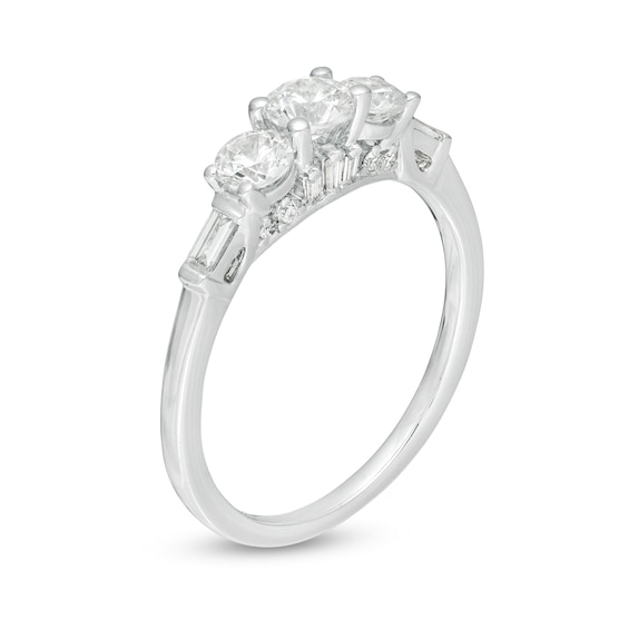 Emmy London 0.92 CT. T.W. Certified Diamond Three Stone Collar Engagement Ring in 18K White Gold (F/VS2)