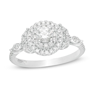 Emmy London 0.70 CT. T.W. Certified Diamond Double Frame Leaf-Sides Engagement Ring in 18K White Gold (F/VS2)