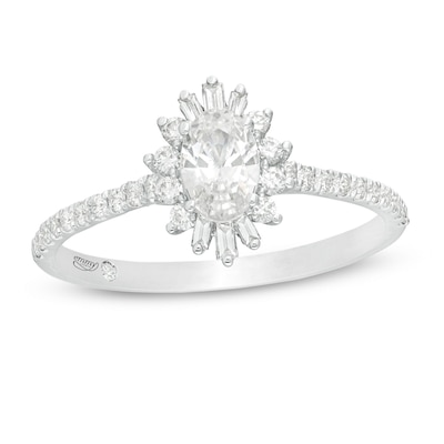 Emmy London 0.75 CT. T.W. Certified Oval Diamond Starburst Engagement Ring in 18K White Gold (F/VS2)