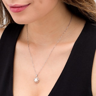 7.0mm Button Freshwater Cultured Pearl and Diamond Accent Love Knot Pendant in Sterling Silver and 14K Gold Plate