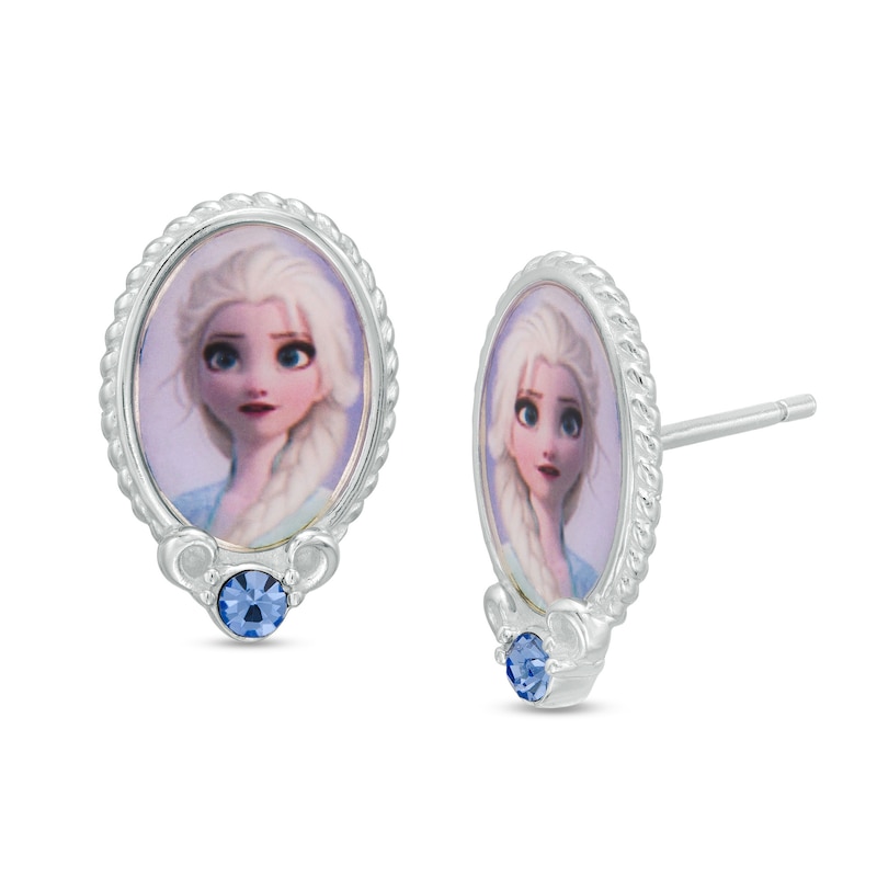 Child's Purple Crystal ©Disney Elsa Portrait Oval Stud Earrings in Sterling Silver|Peoples Jewellers