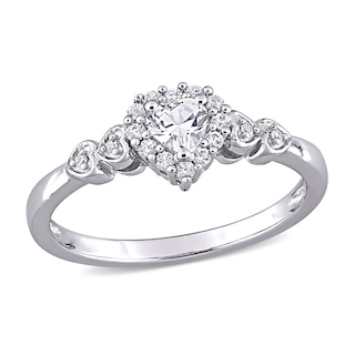 4.0mm Heart-Shaped Lab-Created White Sapphire and Diamond Accent Ring in Sterling Silver