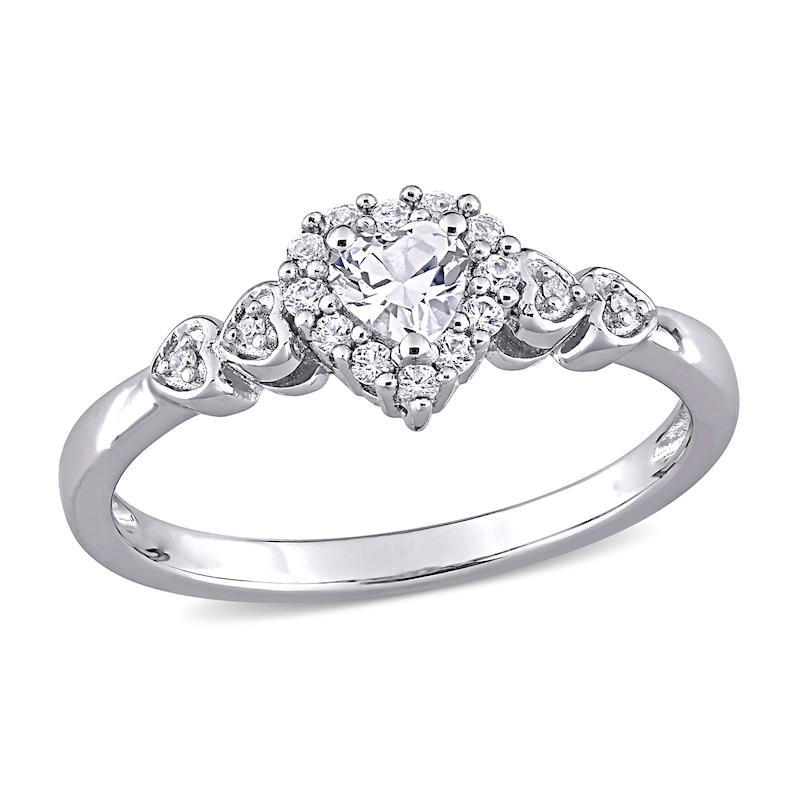 4.0mm Heart-Shaped Lab-Created White Sapphire and Diamond Accent Ring in Sterling Silver|Peoples Jewellers
