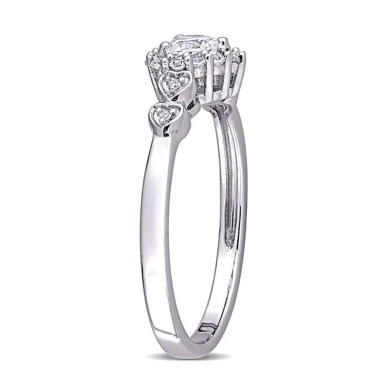 4.0mm Heart-Shaped Lab-Created White Sapphire and Diamond Accent Ring in Sterling Silver