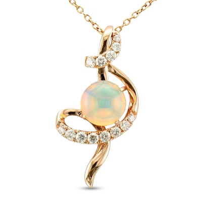 Le Vian® 7.0mm Neopolitan Opal™ and Vanilla Diamonds™ 0.21 CT. T.W. Diamond Ribbon Swirl Pendant in 14K Strawberry Gold™