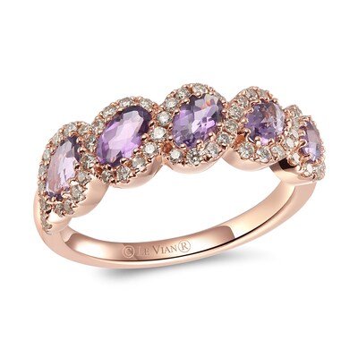 Le Vian® Oval Grape Amethyst™ and Crème Brûlée Diamonds™ 0.42 CT. T.W. Diamond Cascading Ring in 14K Strawberry Gold™