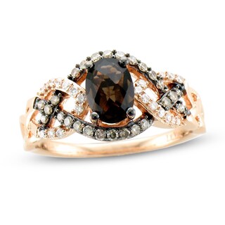 Le Vian® Oval Chocolate Quartz™ and 0.28 CT. T.W. Diamond Woven Shank Ring in 14K Strawberry Gold™