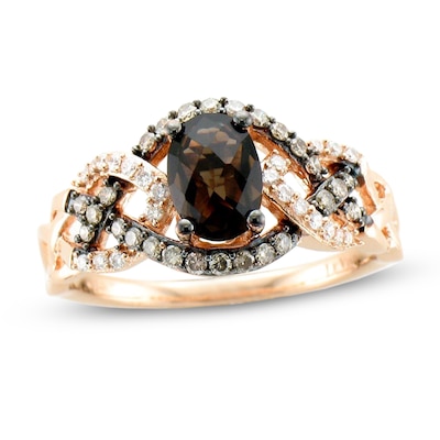 Le Vian® Oval Chocolate Quartz™ and 0.28 CT. T.W. Diamond Woven Shank Ring in 14K Strawberry Gold™