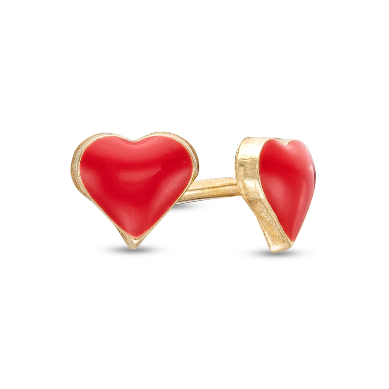 Child's Red Enamel Puff Heart Stud Earrings in 10K Gold