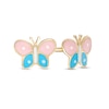 Thumbnail Image 0 of Child's Pink, Blue and White Enamel Butterfly Stud Earrings in 10K Gold