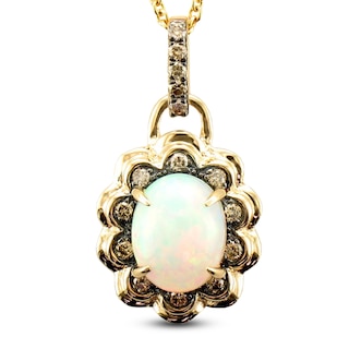 Le Vian® Oval Neopolitan Opal™ and Chocolate Diamonds® 0.15 CT. T.W. Diamond Scalloped Frame Pendant in 14K Honey Gold™