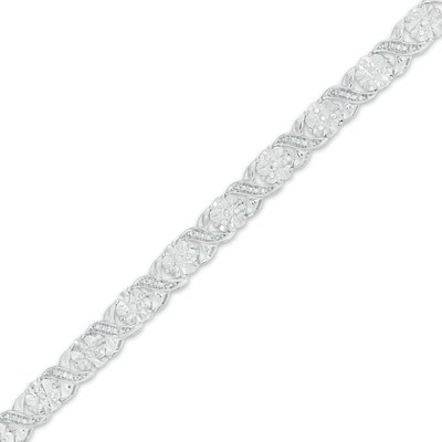 0.23 CT. T.W. Diamond Floral "XO" Link Bracelet in Sterling Silver - 7.25"