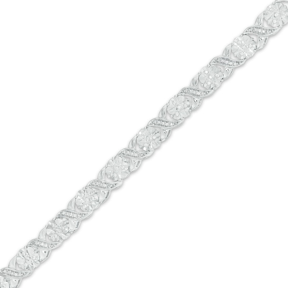 0.23 CT. T.W. Diamond Floral "XO" Link Bracelet in Sterling Silver - 7.25"