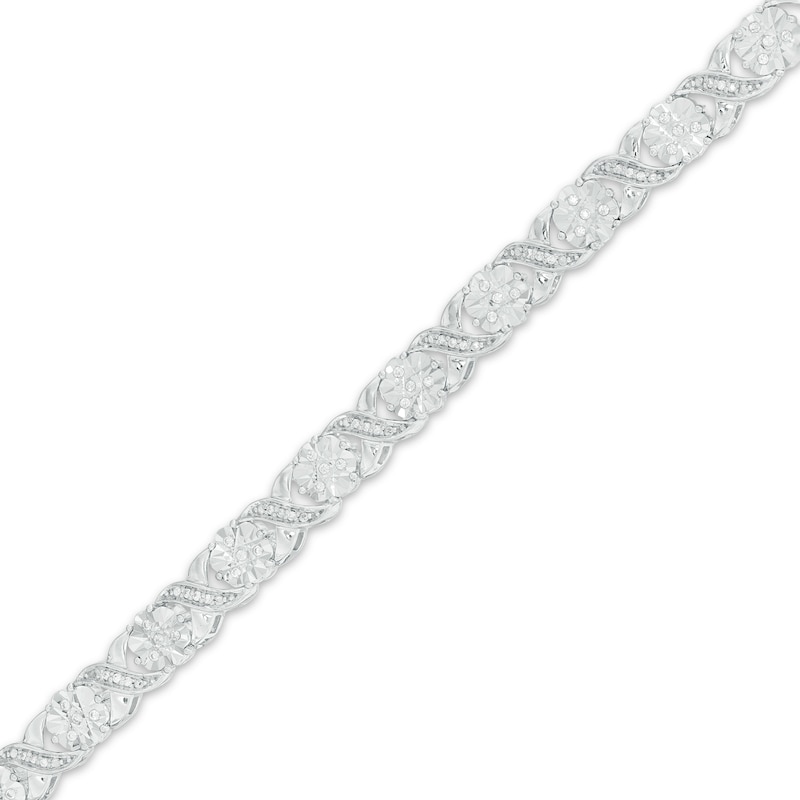 0.23 CT. T.W. Diamond Floral "XO" Link Bracelet in Sterling Silver - 7.25"|Peoples Jewellers