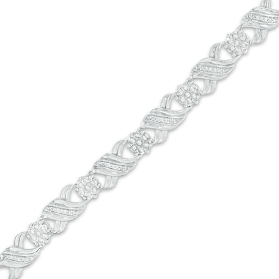 0.45 CT. T.W. Diamond "XO" Link Bracelet in Sterling Silver - 7.25"