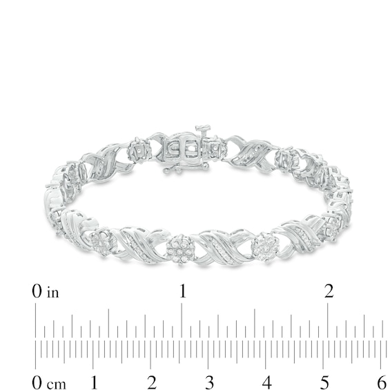 0.45 CT. T.W. Diamond "XO" Link Bracelet in Sterling Silver - 7.25"