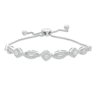 0.23 CT. T.W. Diamond Tilted Cushion Frame Alternating Bolo Bracelet in Sterling Silver - 9.5"