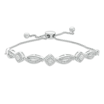 0.23 CT. T.W. Diamond Tilted Cushion Frame Alternating Bolo Bracelet in Sterling Silver - 9.5"