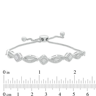 0.23 CT. T.W. Diamond Tilted Cushion Frame Alternating Bolo Bracelet in Sterling Silver - 9.5"