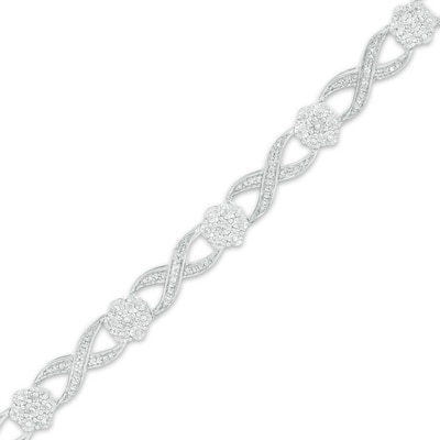 0.23 CT. T.W. Composite Diamond Alternating Infinity Link Bracelet in Sterling Silver - 7.5"