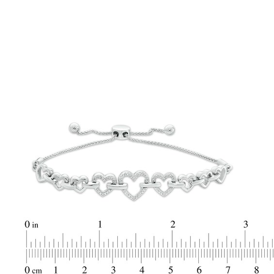 0.04 CT. T.W. Diamond Alternating Heart Link Bolo Bracelet in Sterling Silver - 9.5"