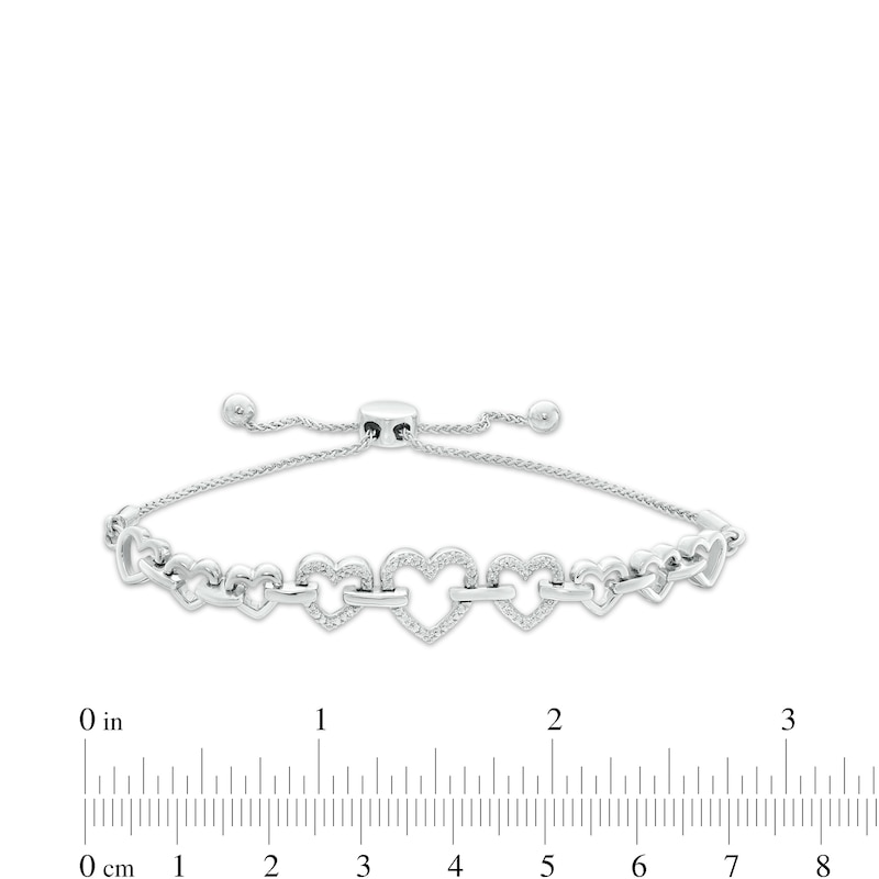 0.04 CT. T.W. Diamond Alternating Heart Link Bolo Bracelet in Sterling Silver - 9.5"