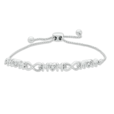 Diamond Accent Alternating "MOM" Infinity Bolo Bracelet in Sterling Silver - 9.5"