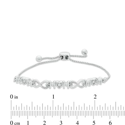 Diamond Accent Alternating "MOM" Infinity Bolo Bracelet in Sterling Silver - 9.5"