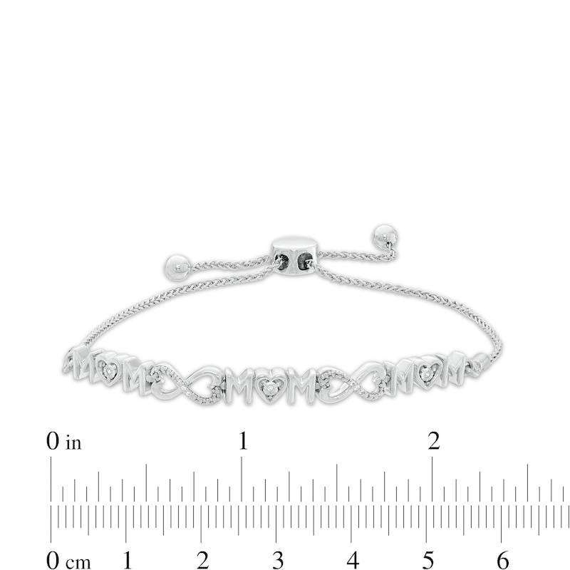 Diamond Accent Alternating "MOM" Infinity Bolo Bracelet in Sterling Silver - 9.5"