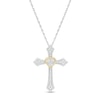 0.115 CT. T.W. Diamond Flared Cross with Heart Pendant in Sterling Silver and 10K Gold