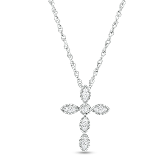 0.085 CT. T.W. Diamond Vintage-Style Marquise Cross Pendant in Sterling Silver