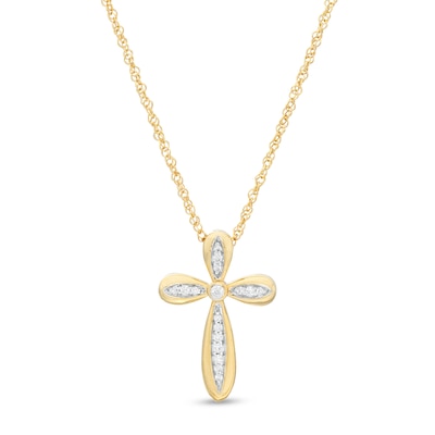 0.085 CT. T.W. Diamond Cross Pendant in 10K Gold