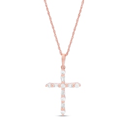 0.18 CT. T.W. Baguette and Round Diamond Cross Pendant in 10K Rose Gold