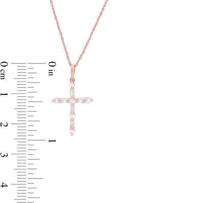 0.18 CT. T.W. Baguette and Round Diamond Cross Pendant in 10K Rose Gold