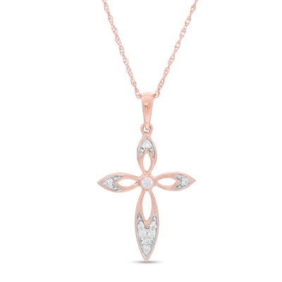 0.065 CT. T.W. Diamond Cross Pendant in 10K Rose Gold