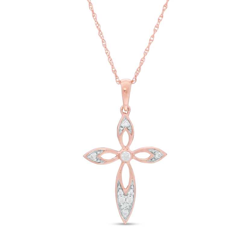 0.065 CT. T.W. Diamond Cross Pendant in 10K Rose Gold|Peoples Jewellers