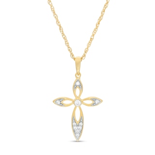 0.065 CT. T.W. Diamond Cross Pendant in 10K Gold