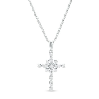 0.23 CT. T.W. Diamond Art Deco Cross Pendant in 10K Gold