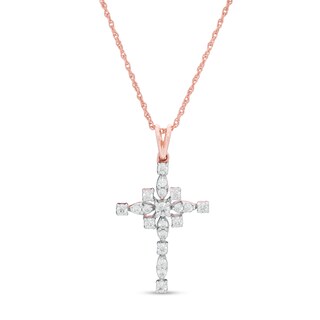 0.23 CT. T.W. Diamond Art Deco Cross Pendant in 10K Rose Gold