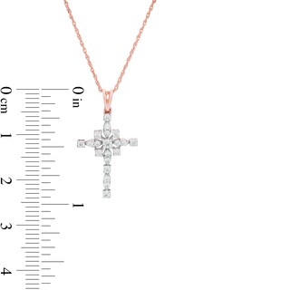 0.23 CT. T.W. Diamond Art Deco Cross Pendant in 10K Rose Gold