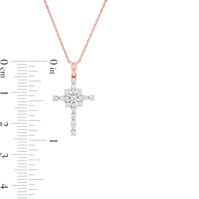 0.23 CT. T.W. Diamond Art Deco Cross Pendant in 10K Rose Gold